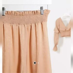 ASOS DESIGN shirred wide leg pants in satin